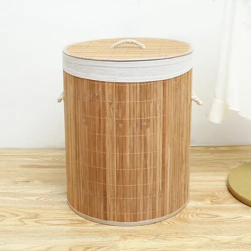 Tacho de Bambu Para Ropa Con Bolsa de Tela 50 X 35 - Imagen 1